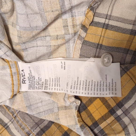 RVCA men's flannel. Yellow and grey. Size Large. - Picture 3 of 4